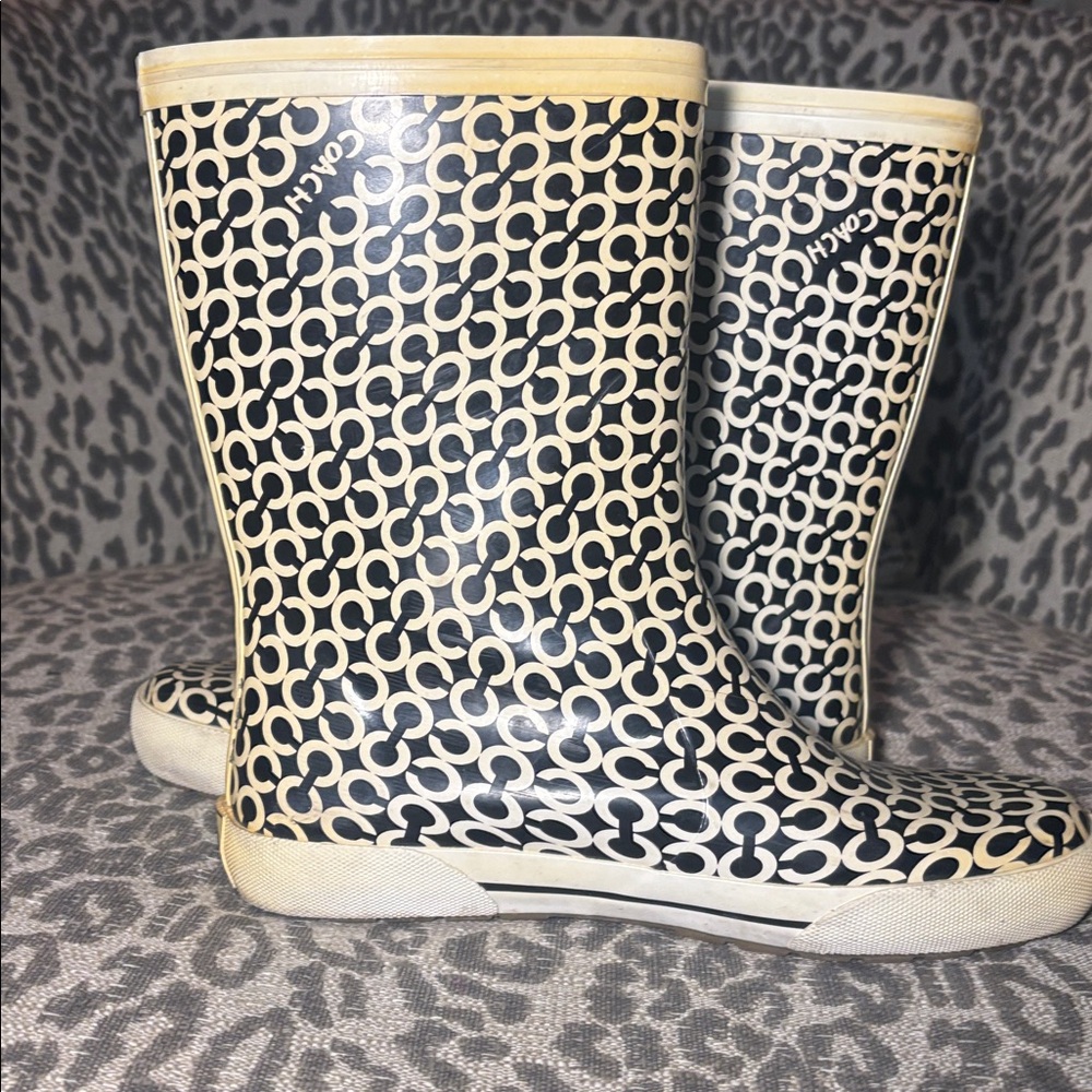 Coach Black & Cream Signature Pattern Rain Boots - Picture 9 of 11